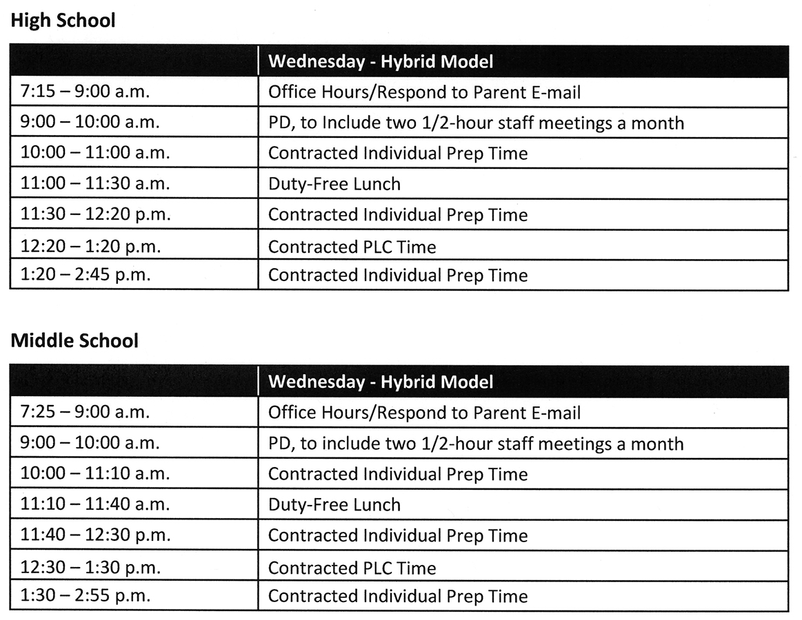 MS and HS Hybrid Schedules - W