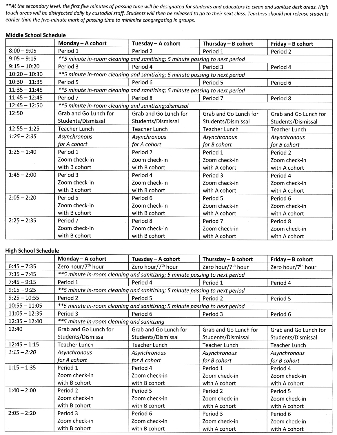 Secondary Hybrid Schedule - Final